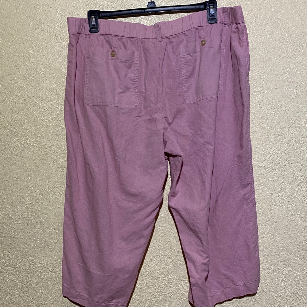 Liz Claiborne Cropped Pants XXL Pink Wide Leg Relaxed 4-Pockets Linen Cotton - Picture 9 of 13